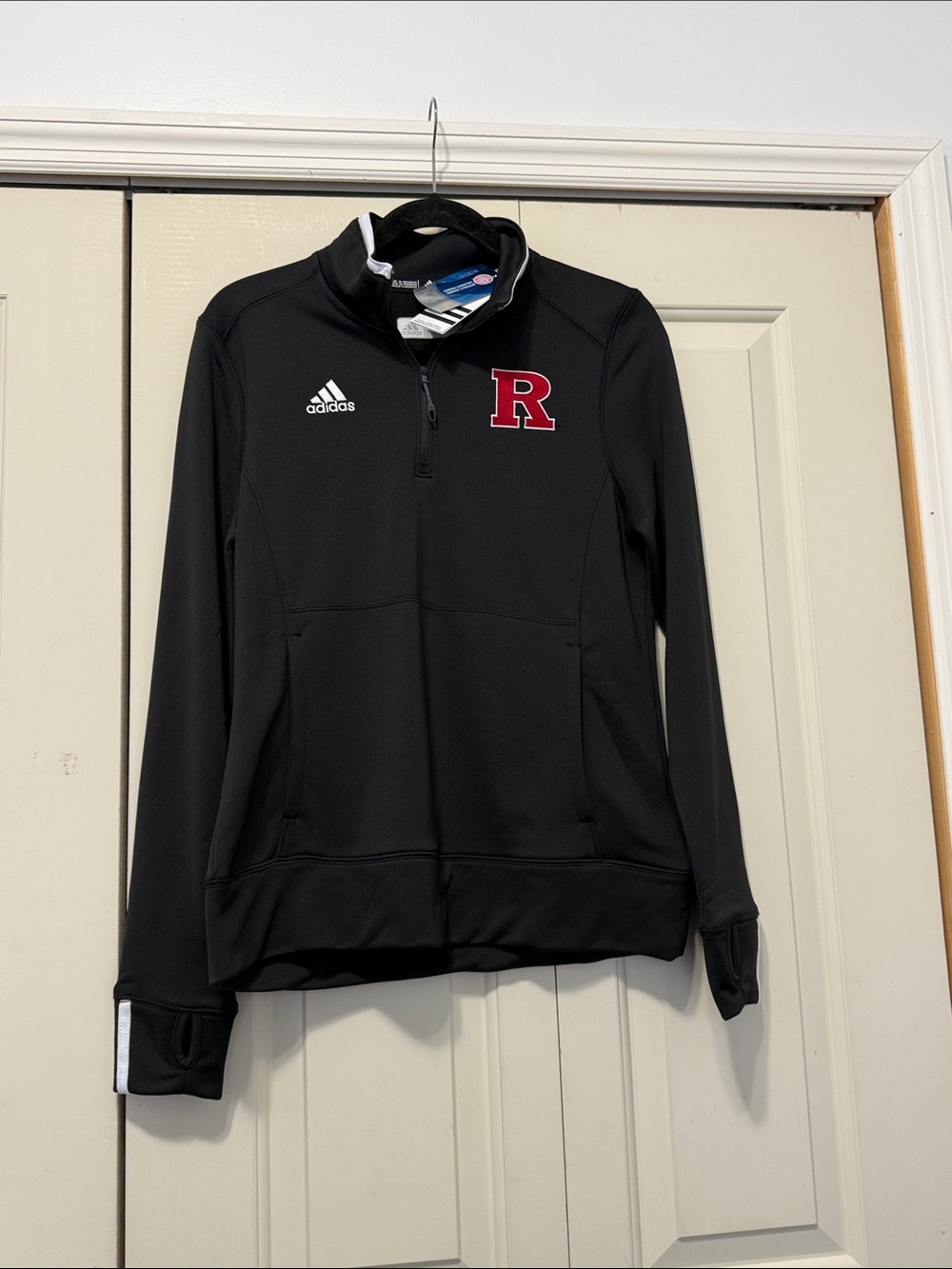 adidas Black Quarter-Zip Pullover with Red R Patch